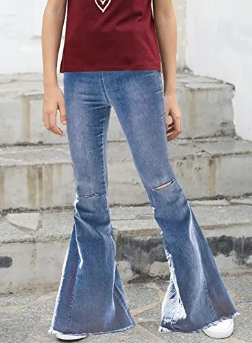 Ripped Flare High Waist Denim Pants for Girls