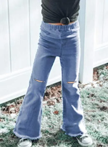 Ripped Flare High Waist Denim Pants for Girls