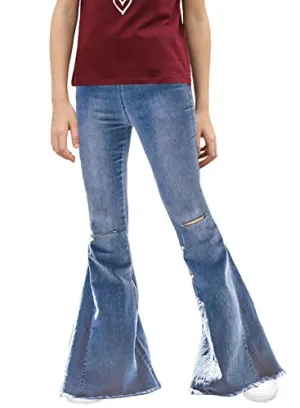 Ripped Flare High Waist Denim Pants for Girls