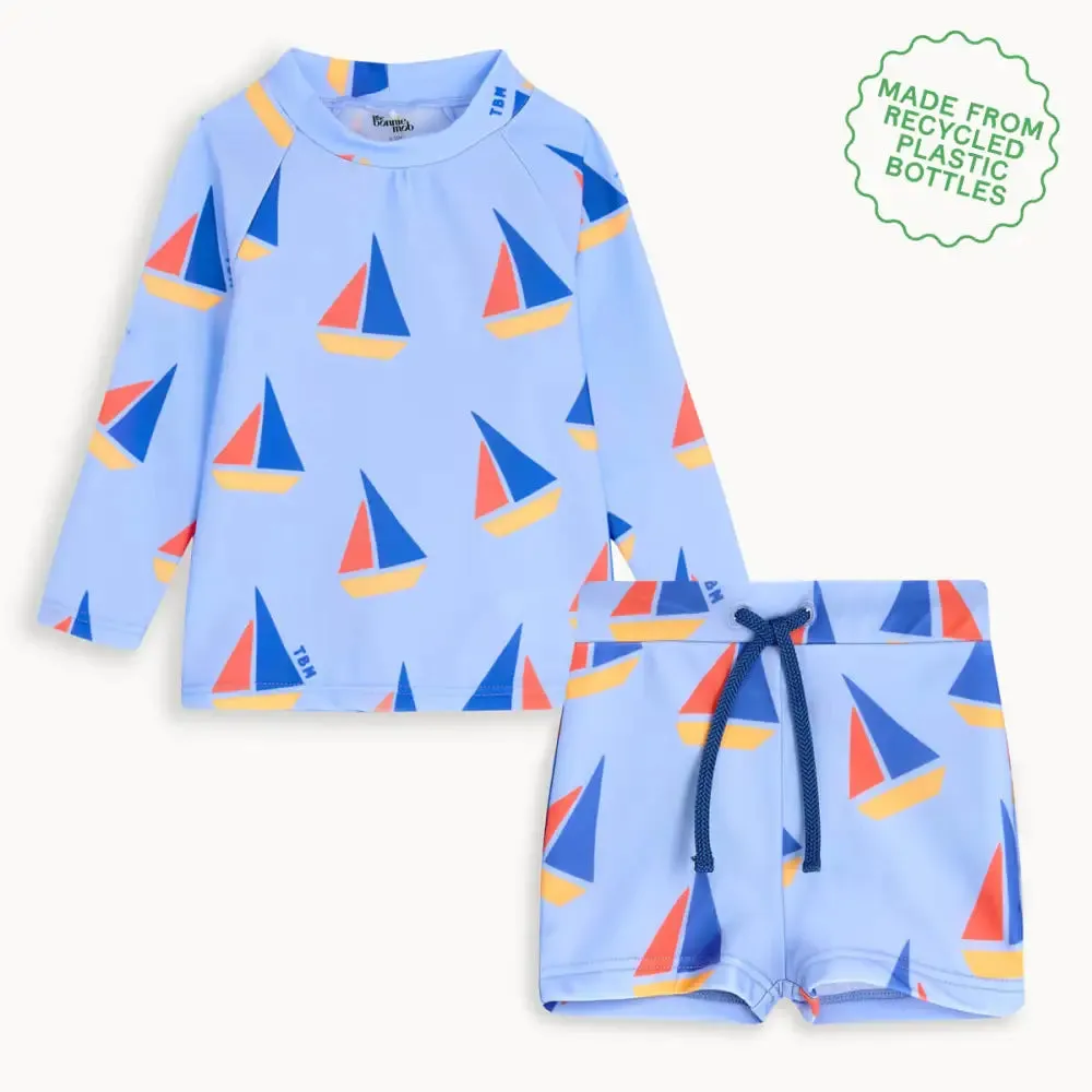Rocco & Reef Set - Blue Sailboat Baby & Kids Rash Top & Short Set