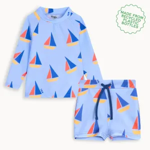 Rocco & Reef Set - Blue Sailboat Baby & Kids Rash Top & Short Set