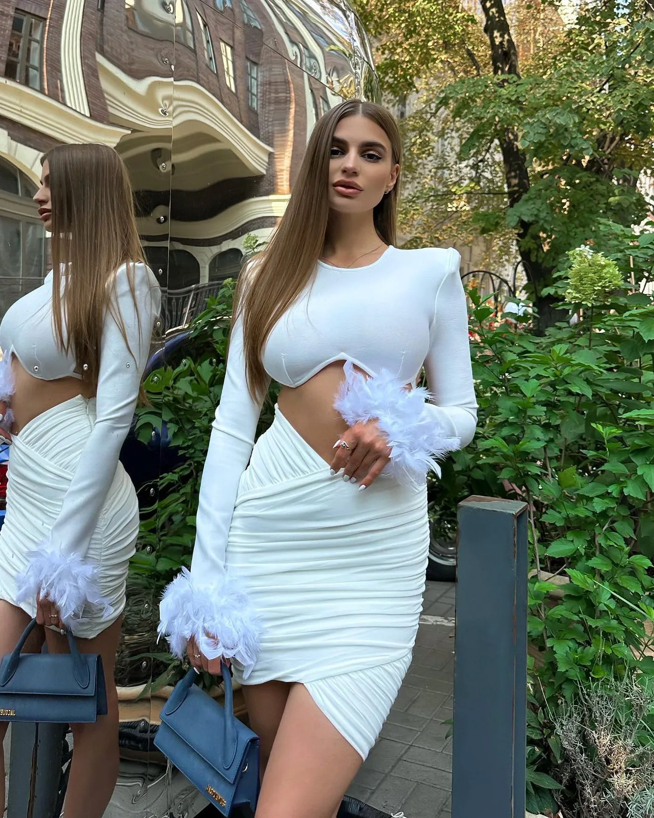 Round Neck Feather Mesh Bandage Set