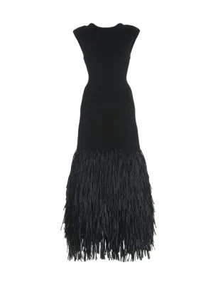 Rushes Raffia-Trimmed Knit Midi Dress