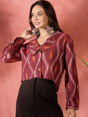 Rust Ikkat Collar Short Jacket