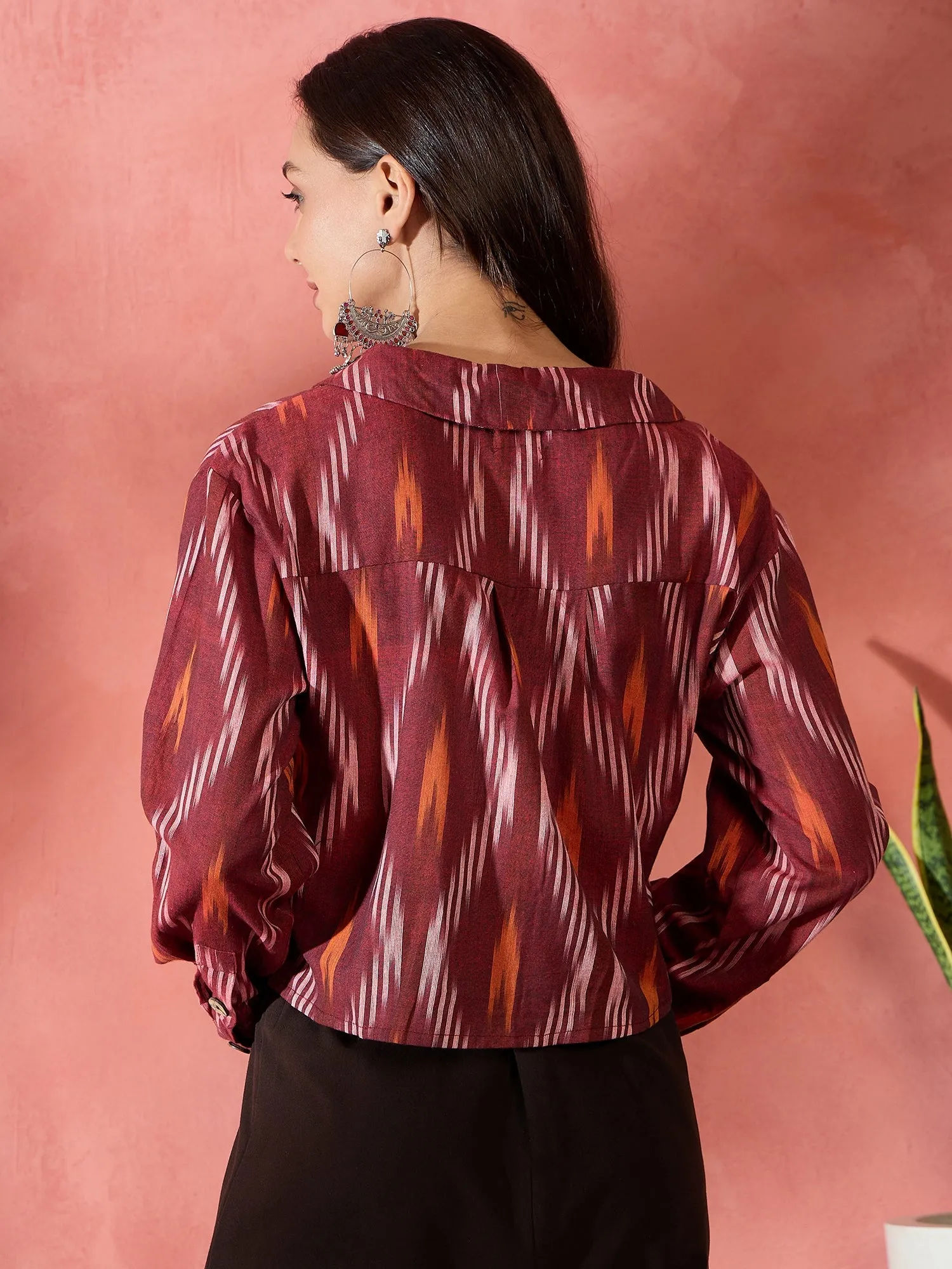 Rust Ikkat Collar Short Jacket