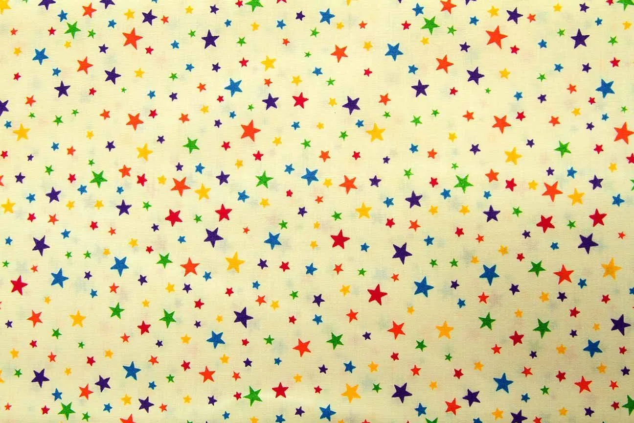 S1: Rainbow Stars Yellow Patchwork / Craft Fabric.