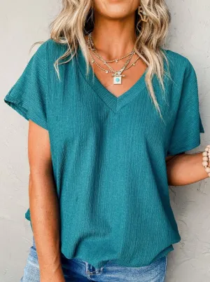 Sapphire Crinkled V Neck Top