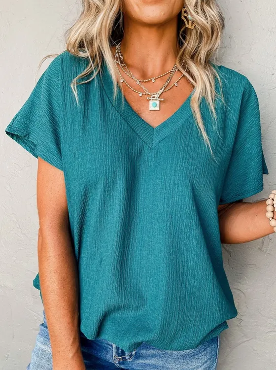 Sapphire Crinkled V Neck Top