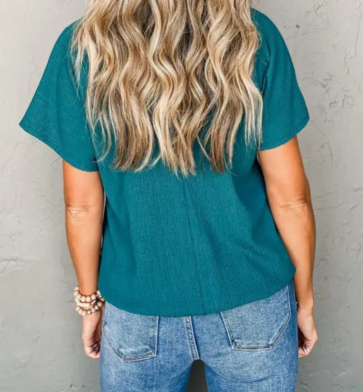 Sapphire Crinkled V Neck Top