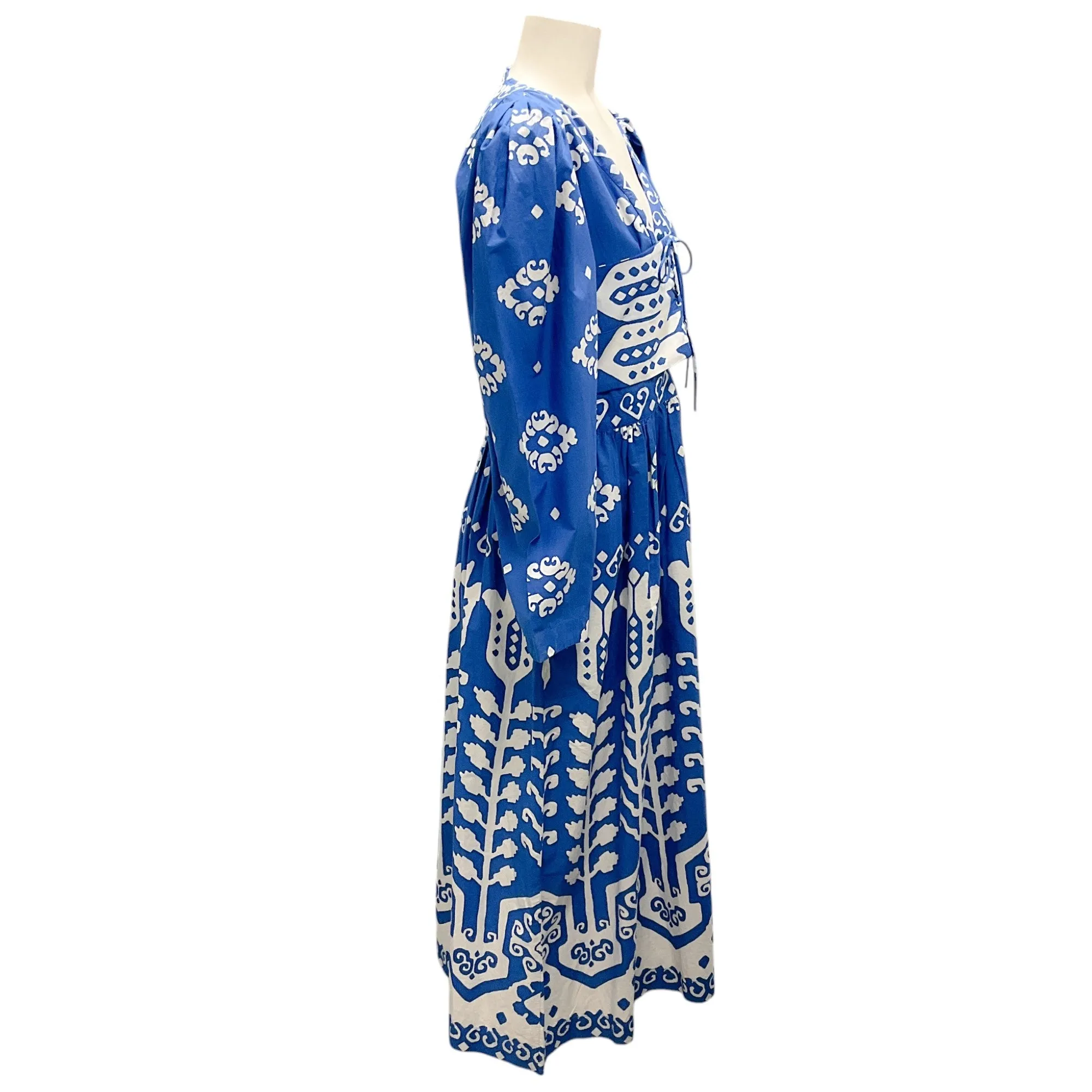 Sea New York Blue / White Printed Long Sleeved Cotton Midi Dress