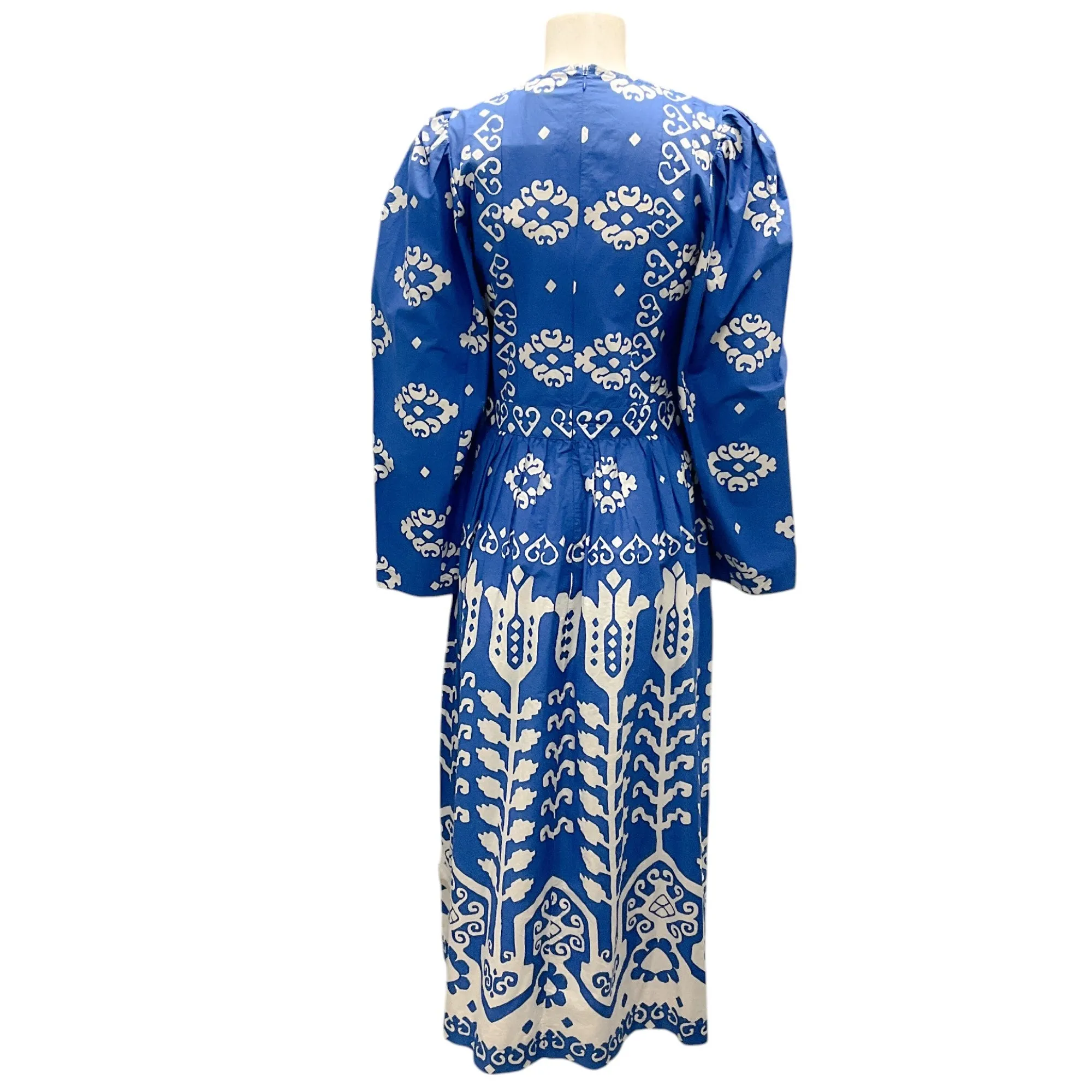 Sea New York Blue / White Printed Long Sleeved Cotton Midi Dress