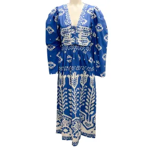 Sea New York Blue / White Printed Long Sleeved Cotton Midi Dress
