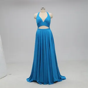 Sexy Teal Halter V-neck Backless Long Cheap Bridesmaid Dresses Online, TYP1073
