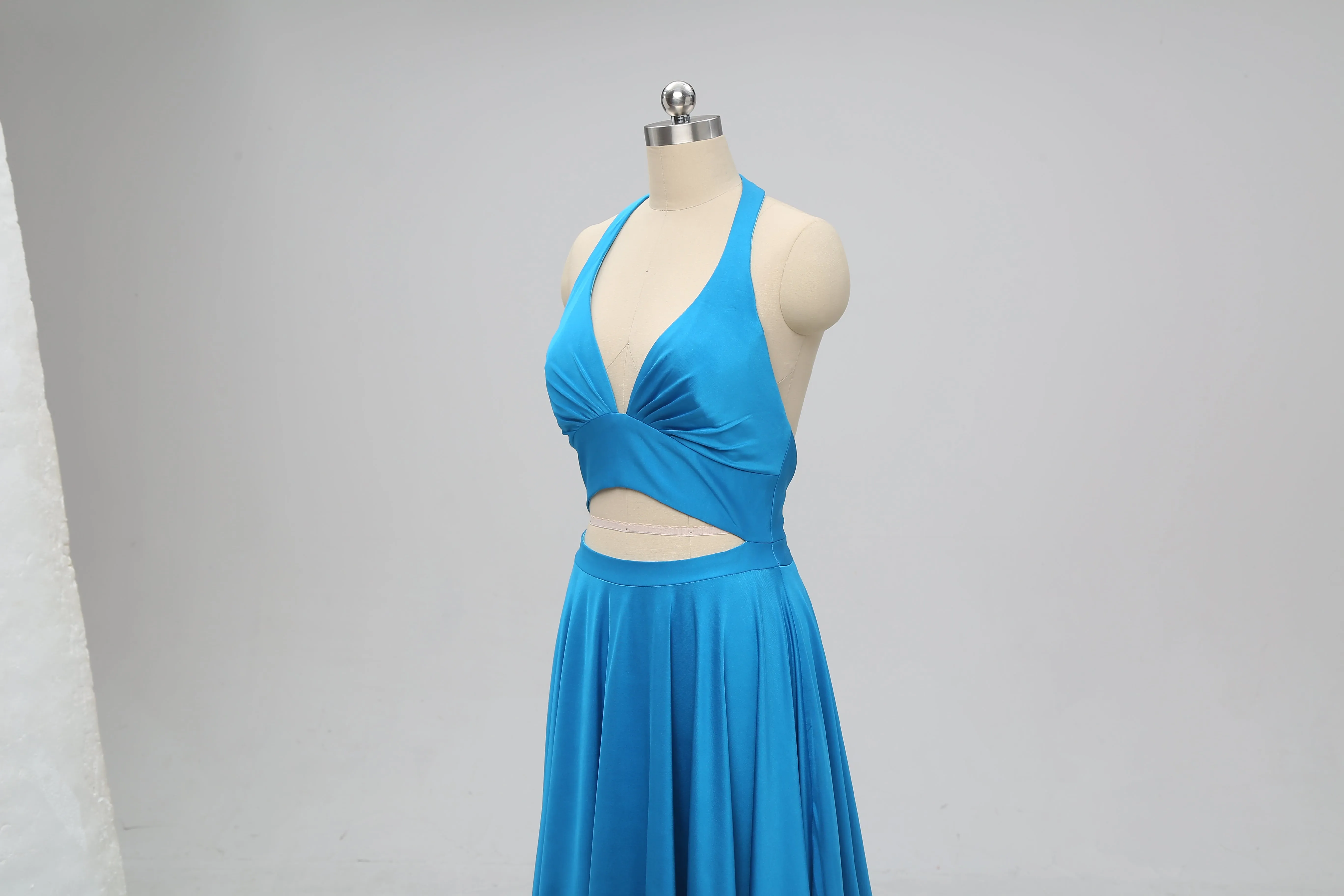 Sexy Teal Halter V-neck Backless Long Cheap Bridesmaid Dresses Online, TYP1073