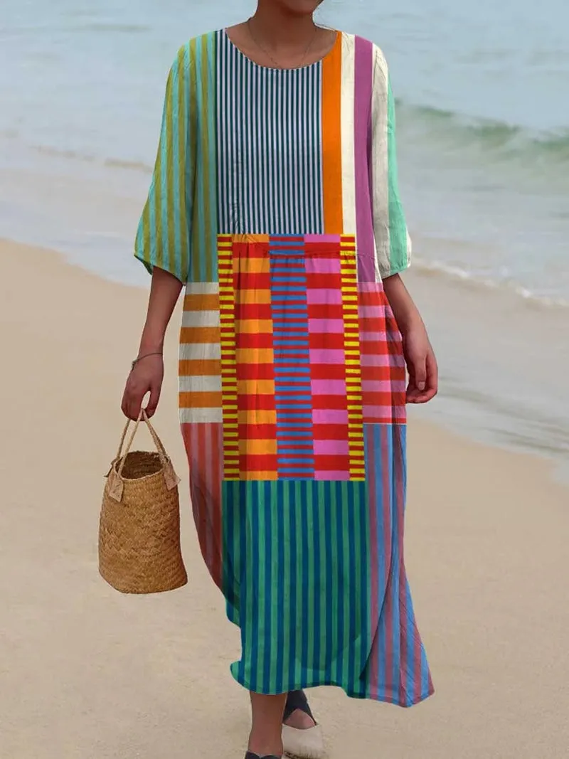 SHAVI - RETRO GEO PRINT COTTON DRESS