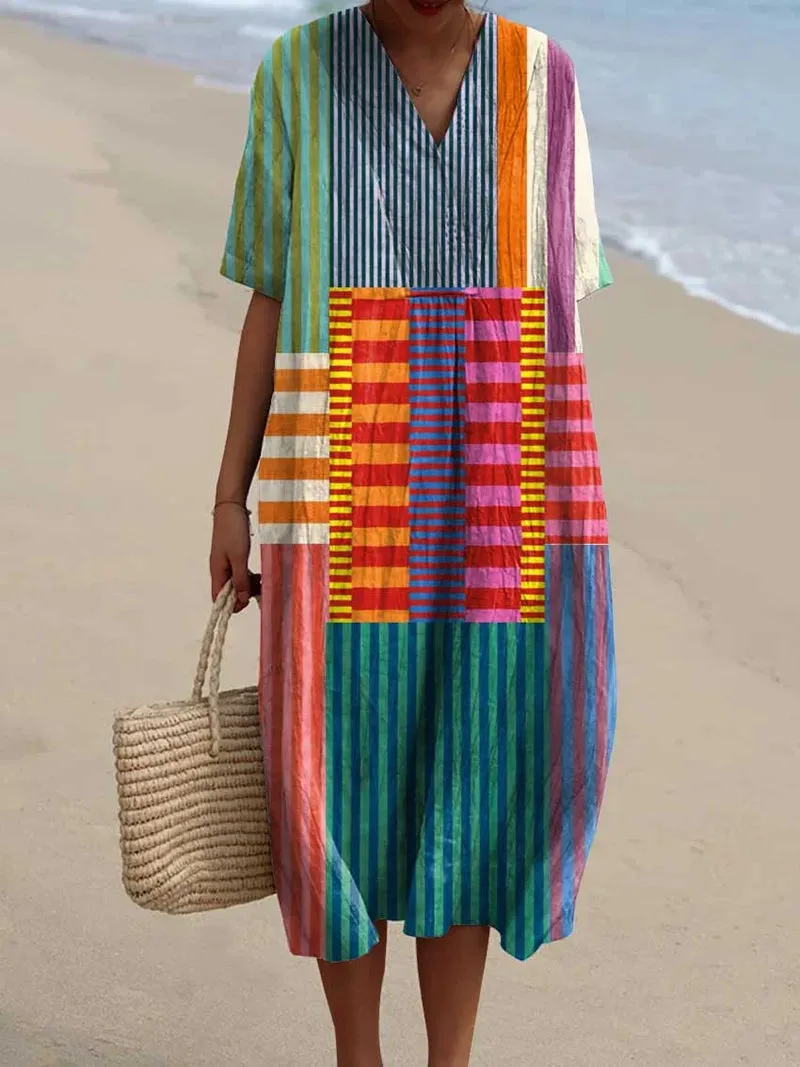 SHAVI - RETRO GEO PRINT COTTON DRESS