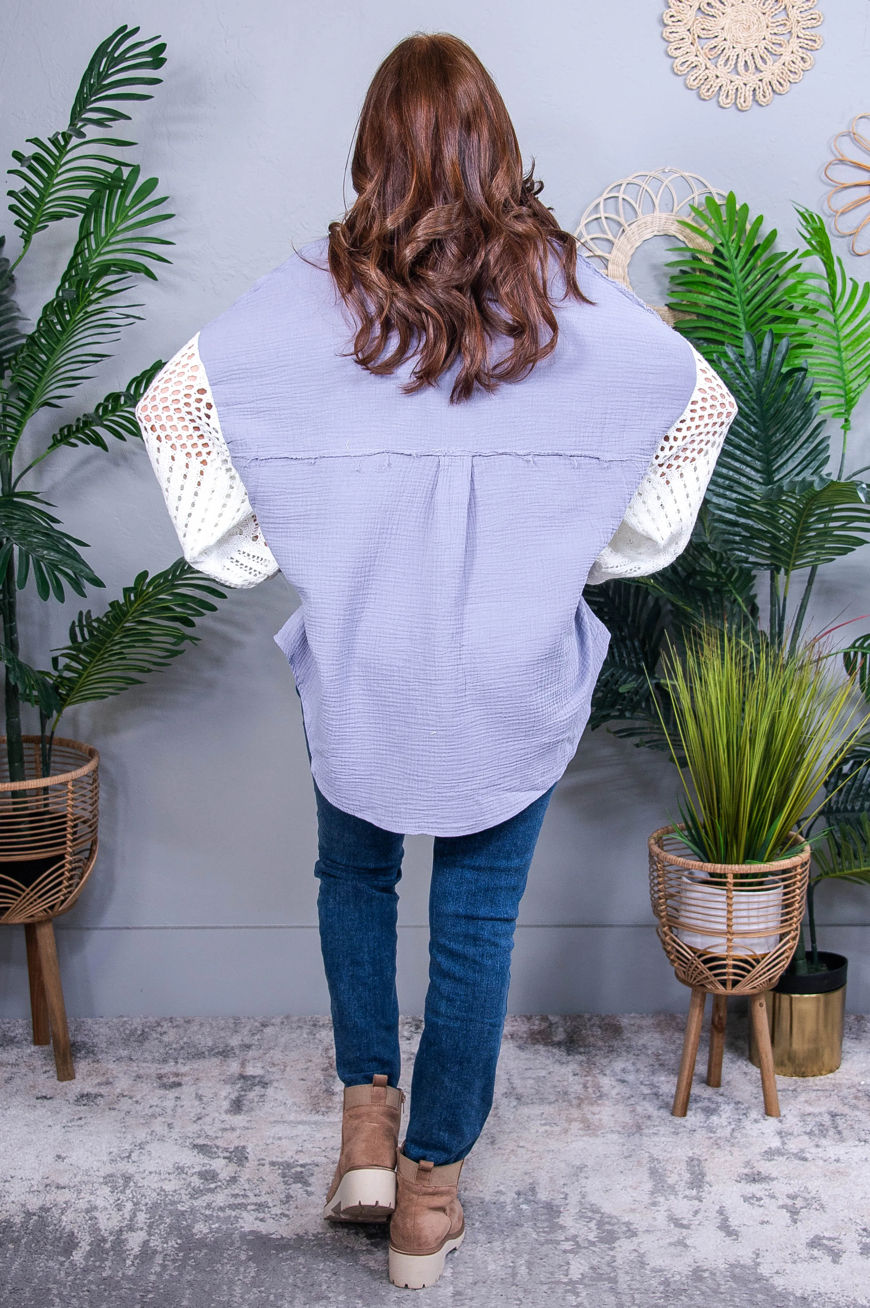 She's A Big Deal Crocheted Sleeves Top - T10881GR