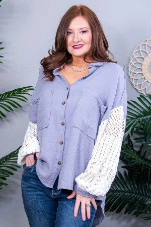 She's A Big Deal Crocheted Sleeves Top - T10881GR