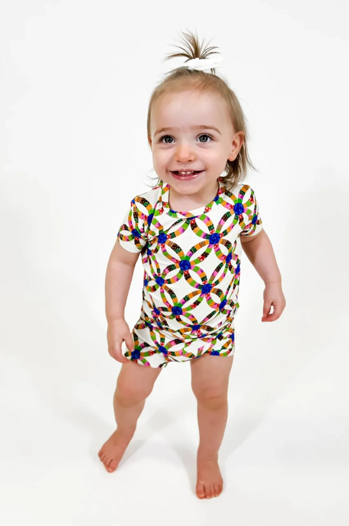Short Sleeve & Shorts Two Piece PJs - Quilt Pink