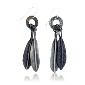 Silver & Bronze Dangling Feather Earrings