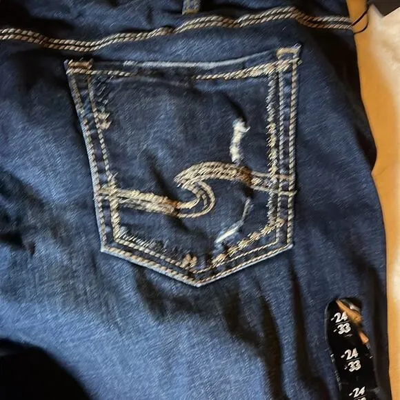 SILVER JEANS ELYSE SLIM BOOTCUT MIDRISE CURVY 24 distressed