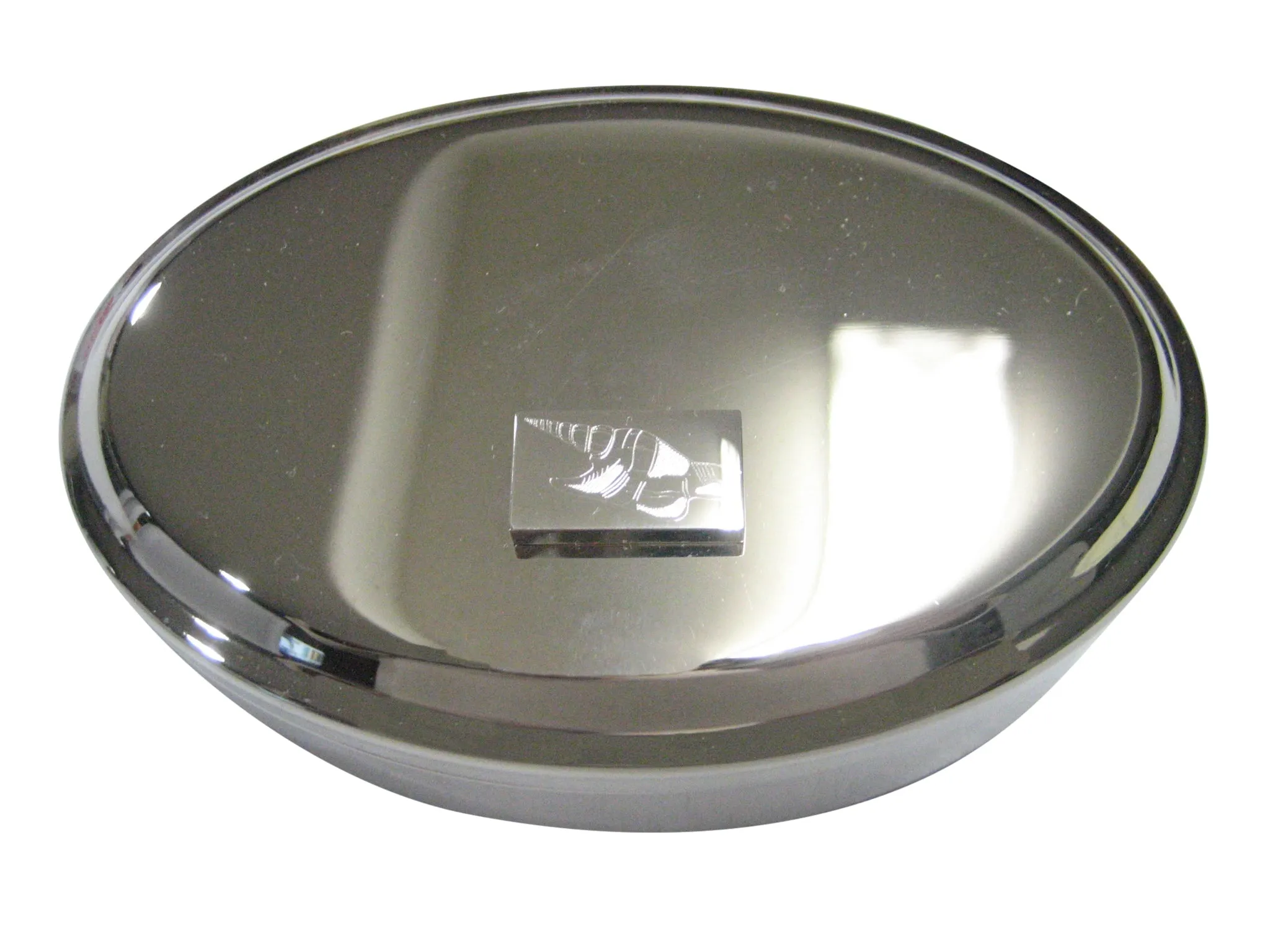 Silver Toned Rectangular Etched Sea Shell Oval Trinket Jewelry Box