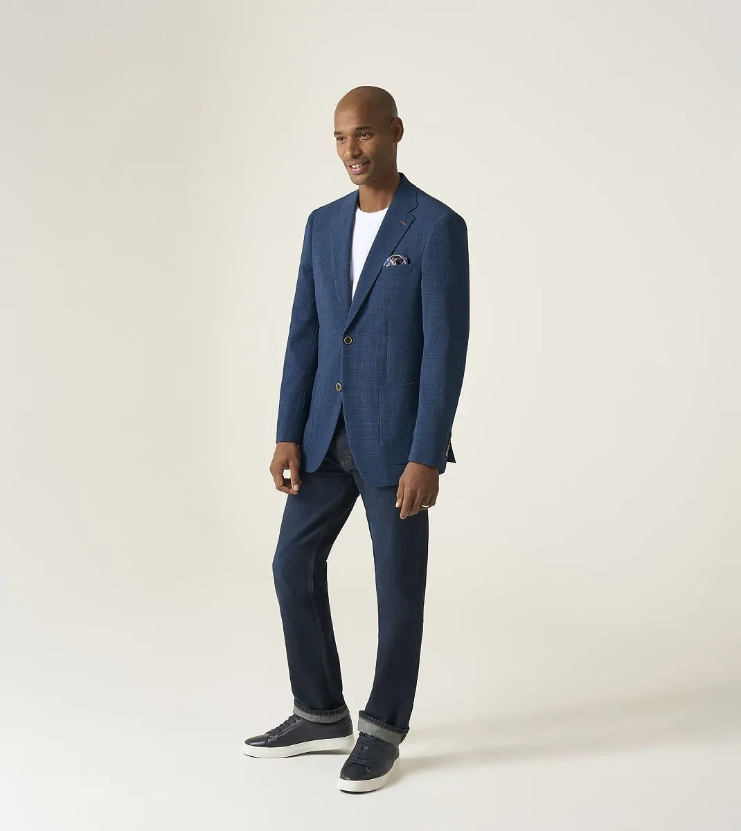 Skopes Tailored Fit Orville Suit Jacket For Men in Blue Self Check, 36S-62L