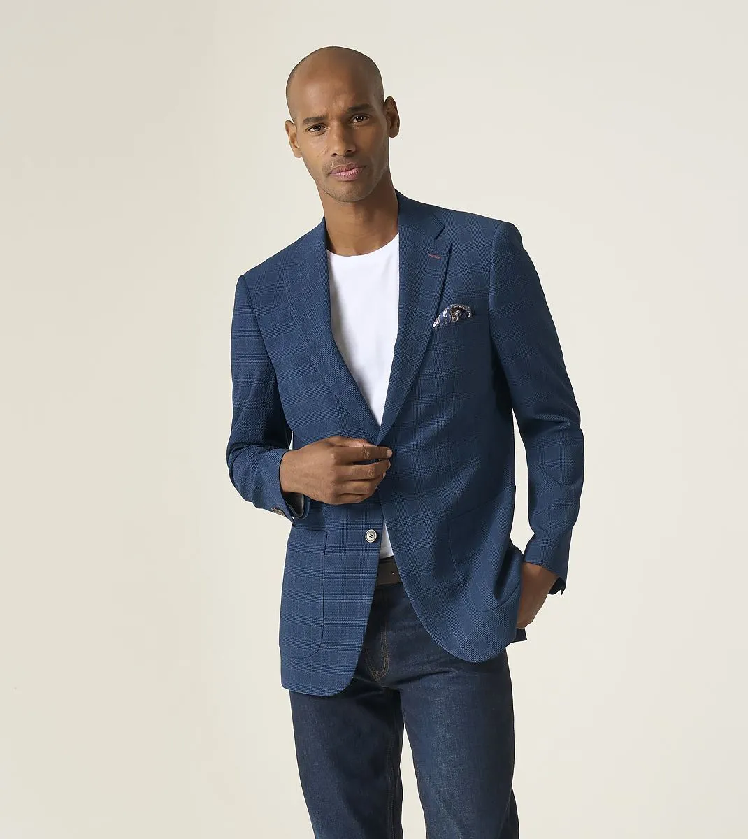 Skopes Tailored Fit Orville Suit Jacket For Men in Blue Self Check, 36S-62L