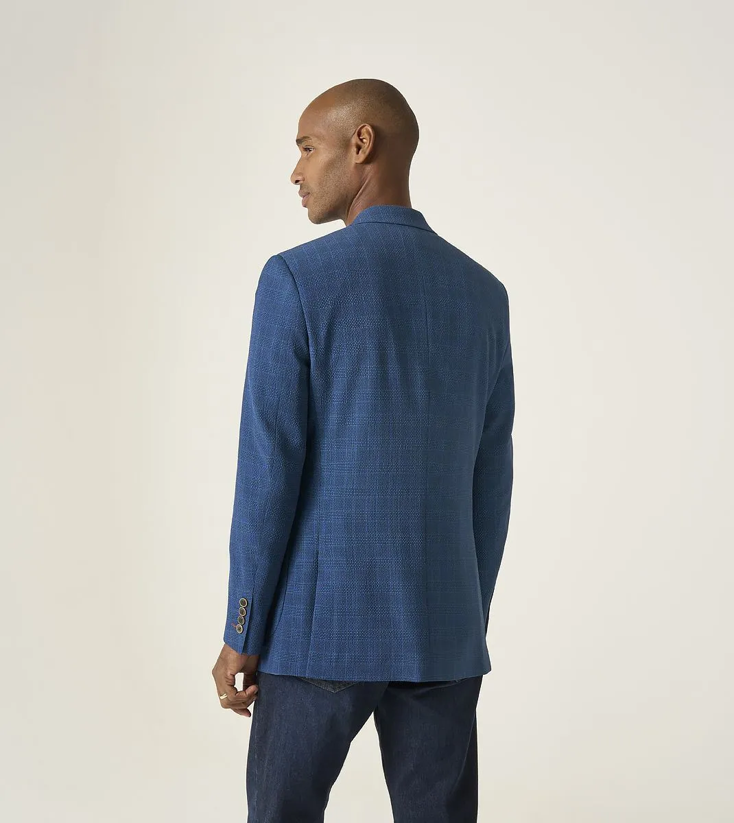 Skopes Tailored Fit Orville Suit Jacket For Men in Blue Self Check, 36S-62L