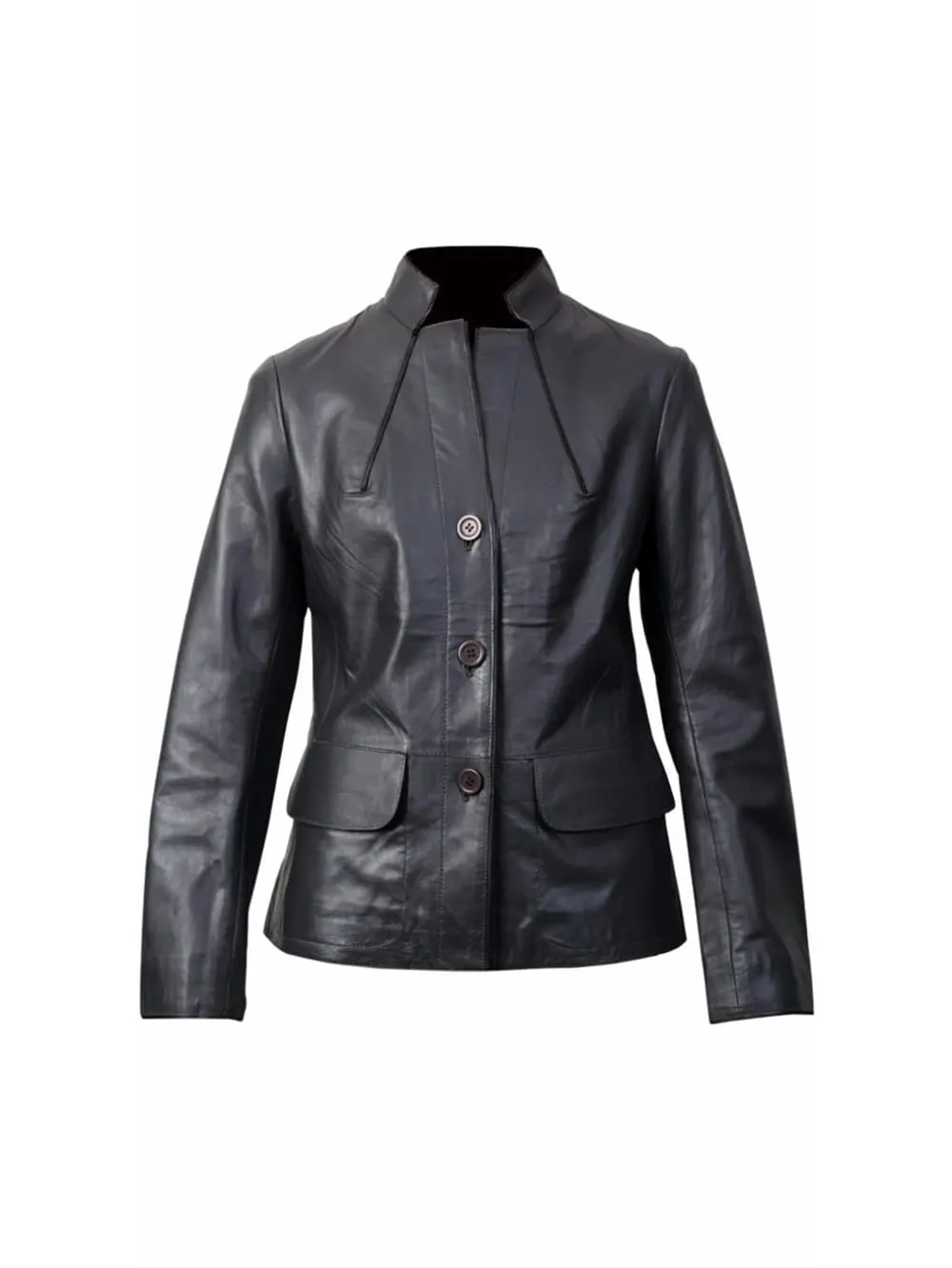 Sleek Collar Statement Leather Blazer for Women