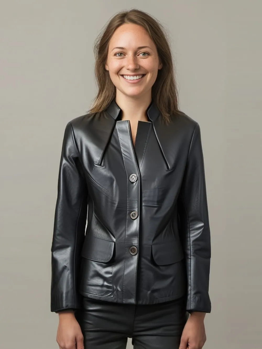 Sleek Collar Statement Leather Blazer for Women