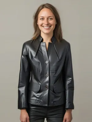 Sleek Collar Statement Leather Blazer for Women