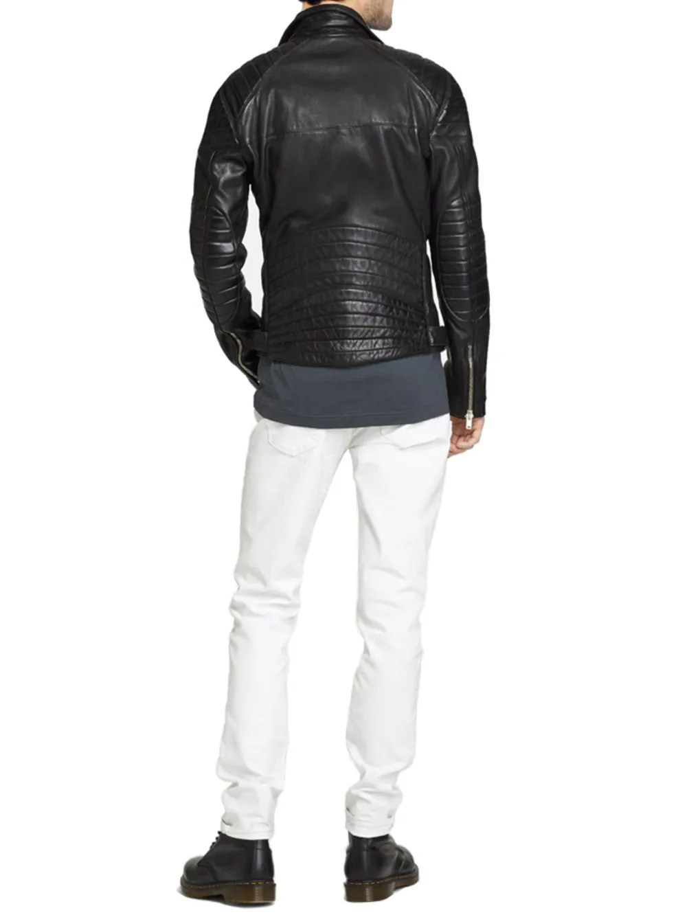 Snap Down Collar Trim Leather Biker Jacket