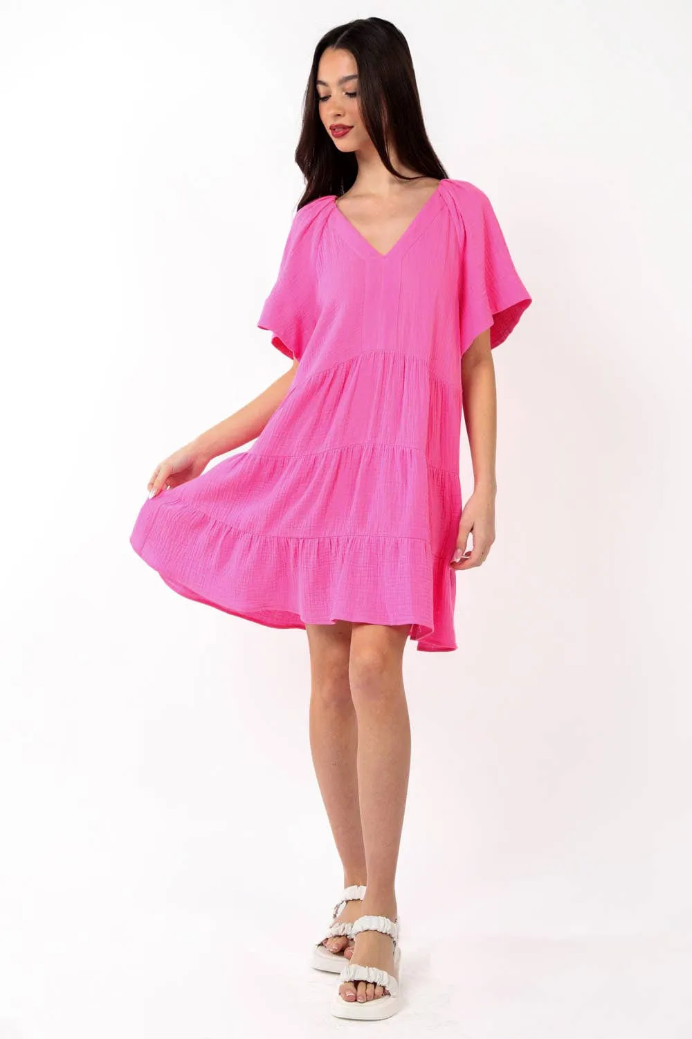Solid Babydoll Tiered Flare Mini Dress ND31159