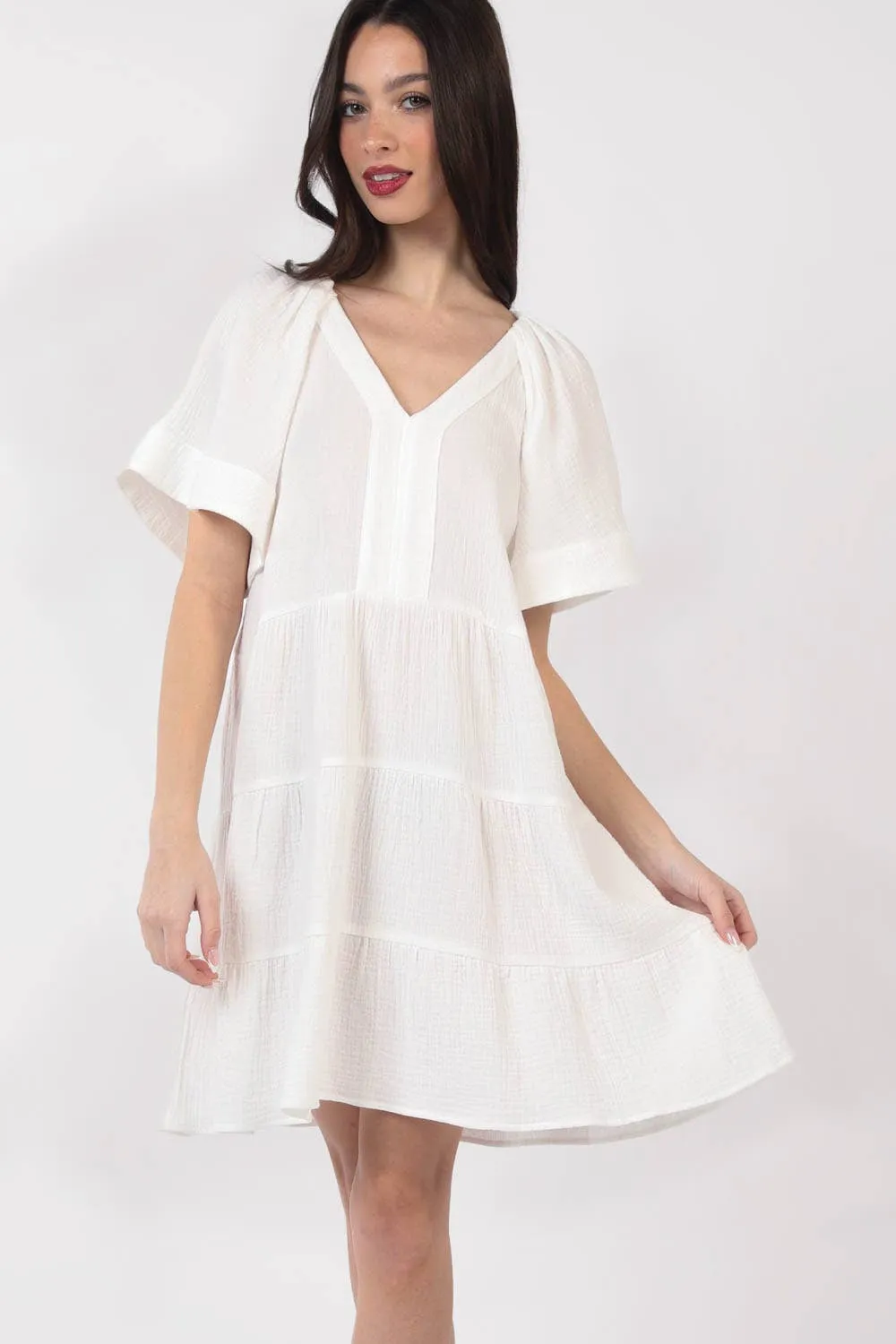Solid Babydoll Tiered Flare Mini Dress ND31159