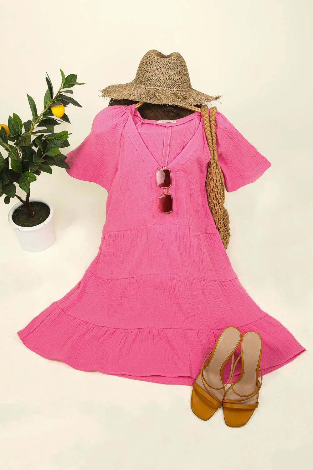 Solid Babydoll Tiered Flare Mini Dress ND31159