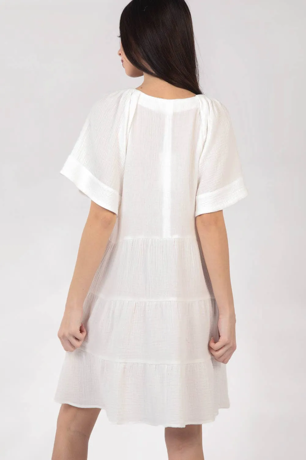 Solid Babydoll Tiered Flare Mini Dress ND31159