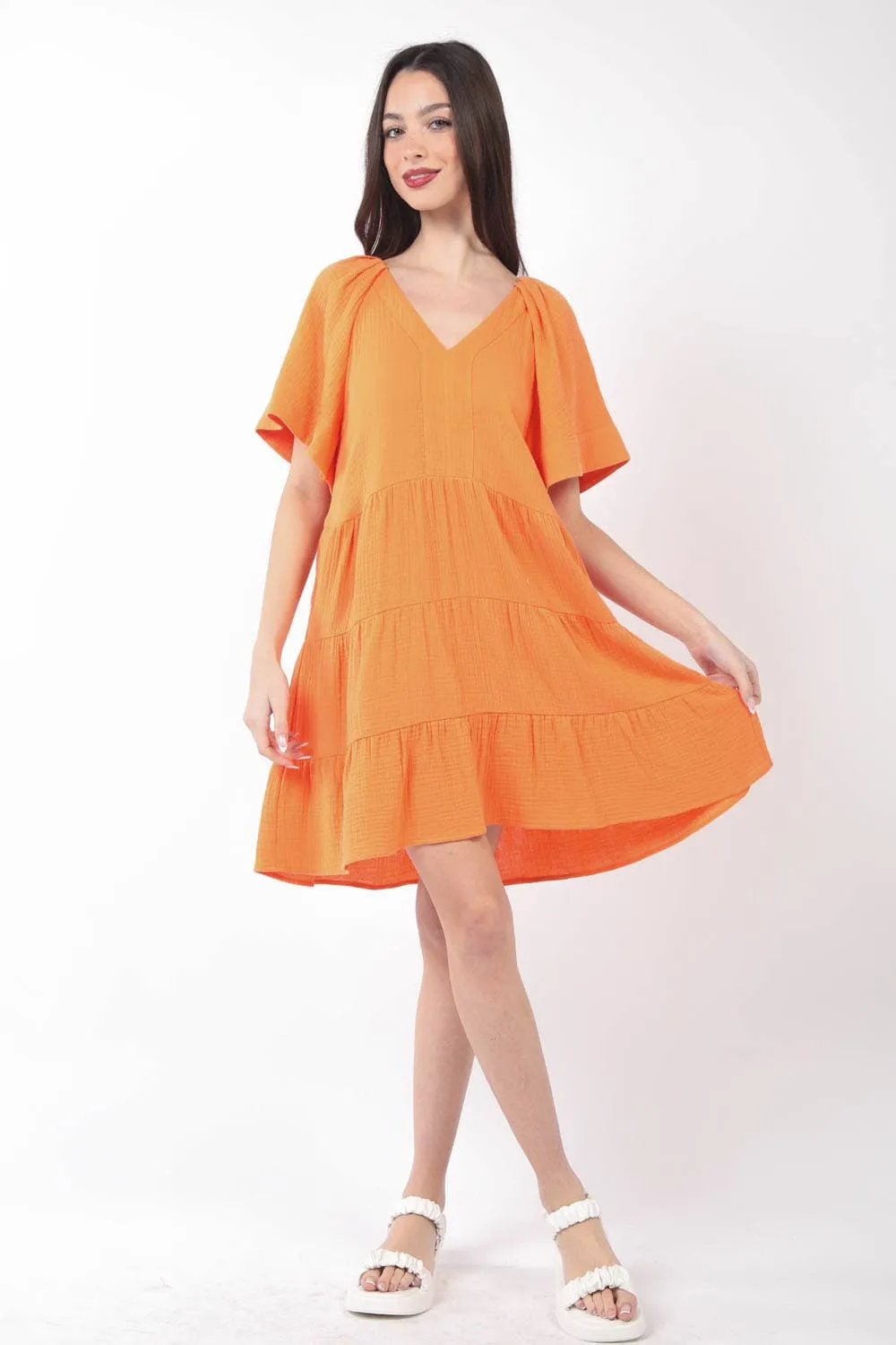 Solid Babydoll Tiered Flare Mini Dress ND31159