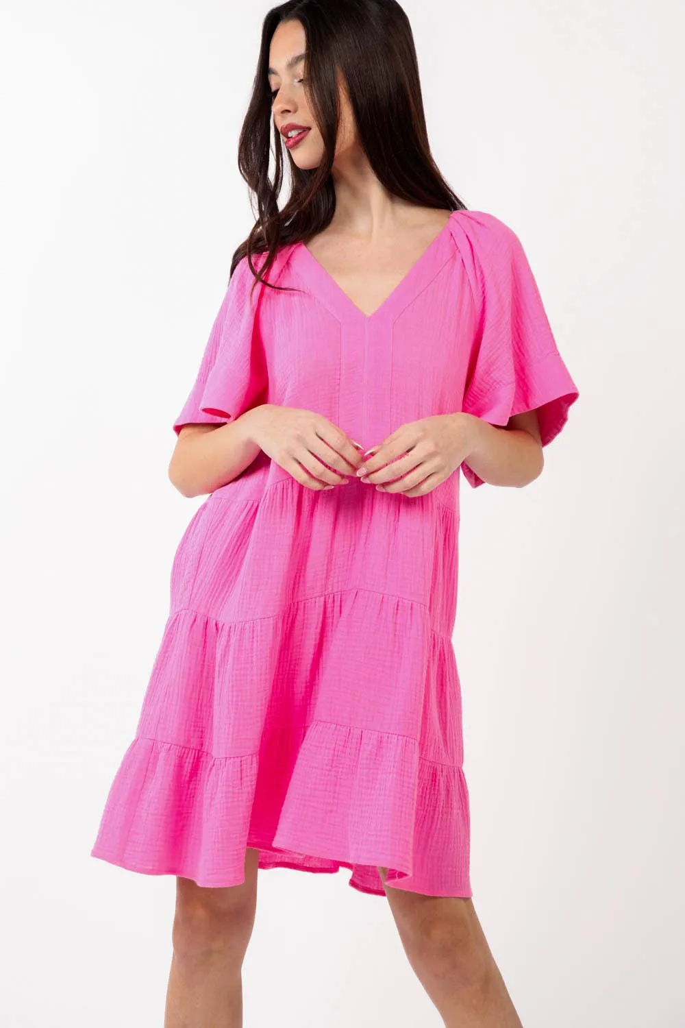 Solid Babydoll Tiered Flare Mini Dress ND31159