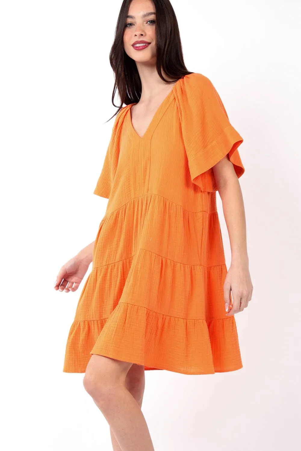 Solid Babydoll Tiered Flare Mini Dress ND31159