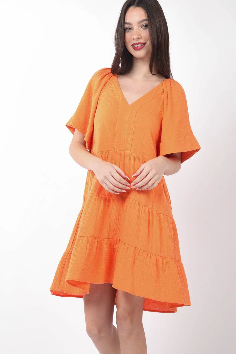 Solid Babydoll Tiered Flare Mini Dress ND31159