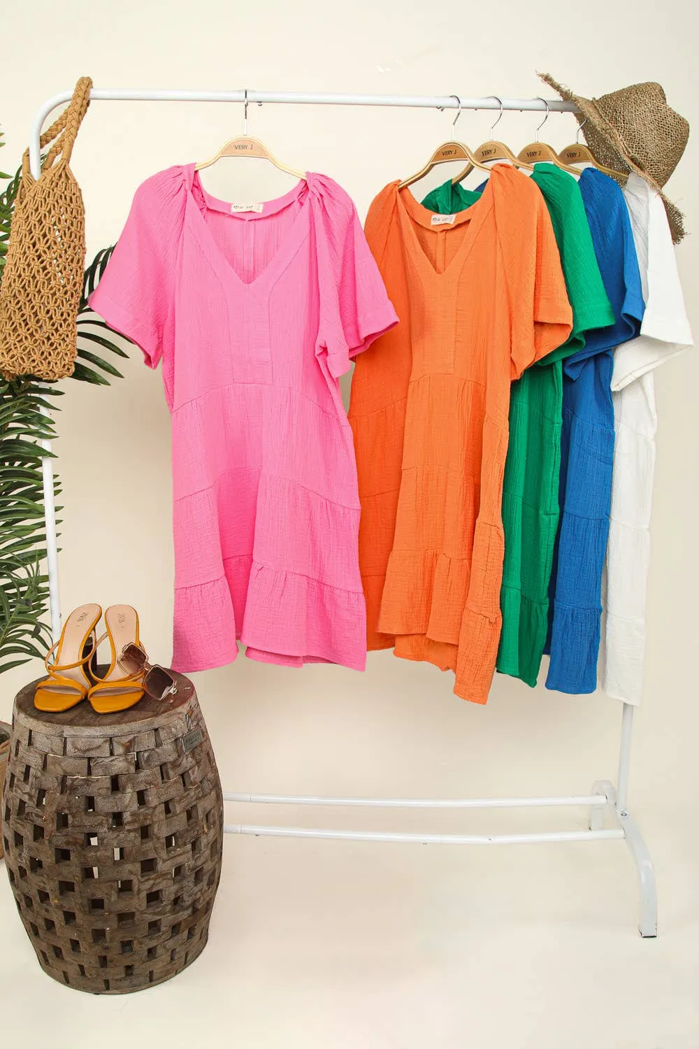 Solid Babydoll Tiered Flare Mini Dress ND31159