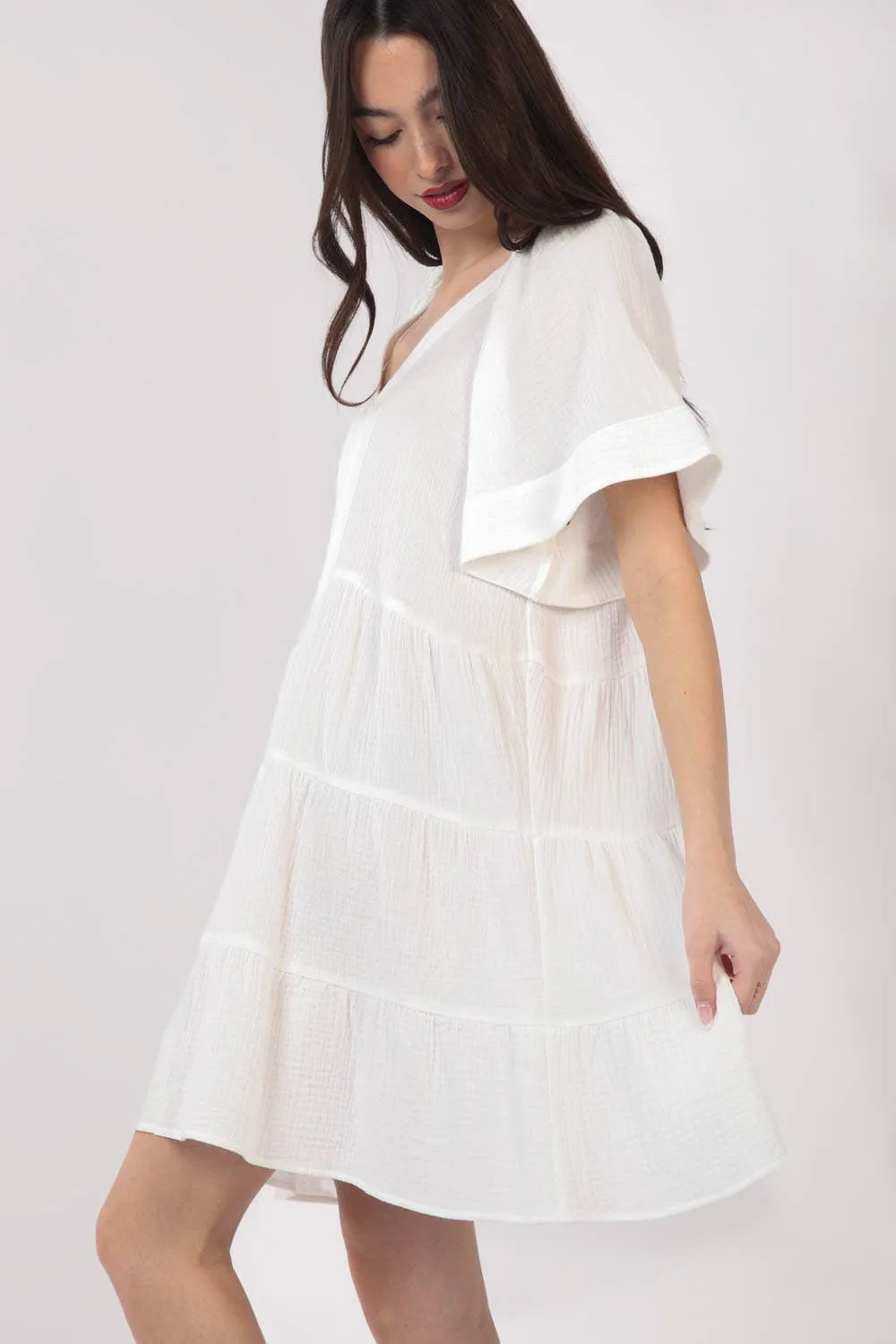 Solid Babydoll Tiered Flare Mini Dress ND31159