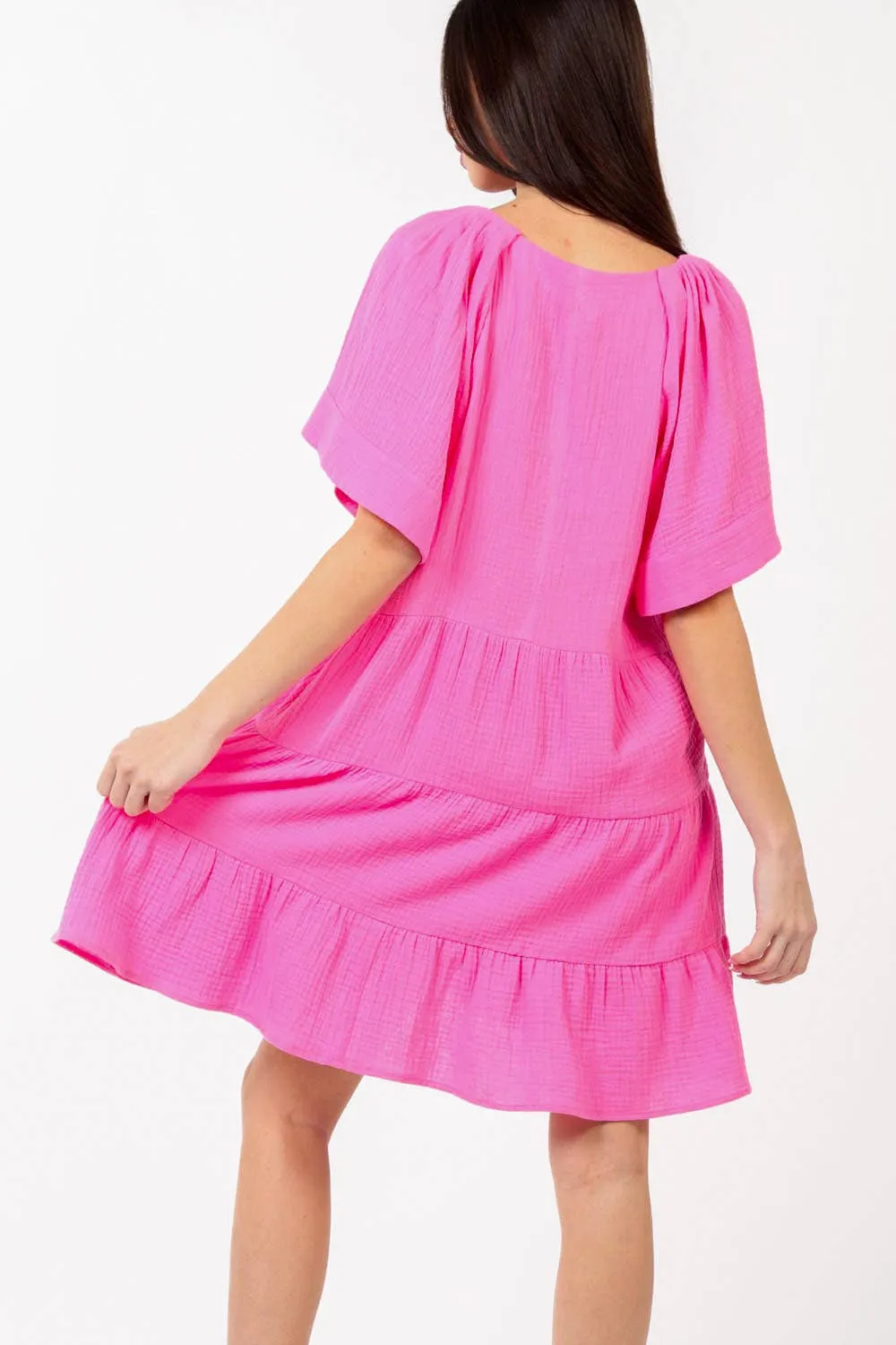 Solid Babydoll Tiered Flare Mini Dress ND31159