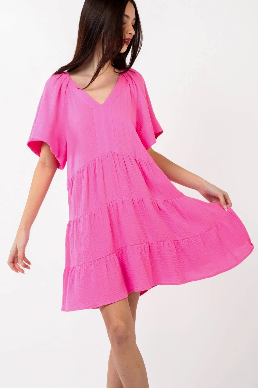 Solid Babydoll Tiered Flare Mini Dress ND31159