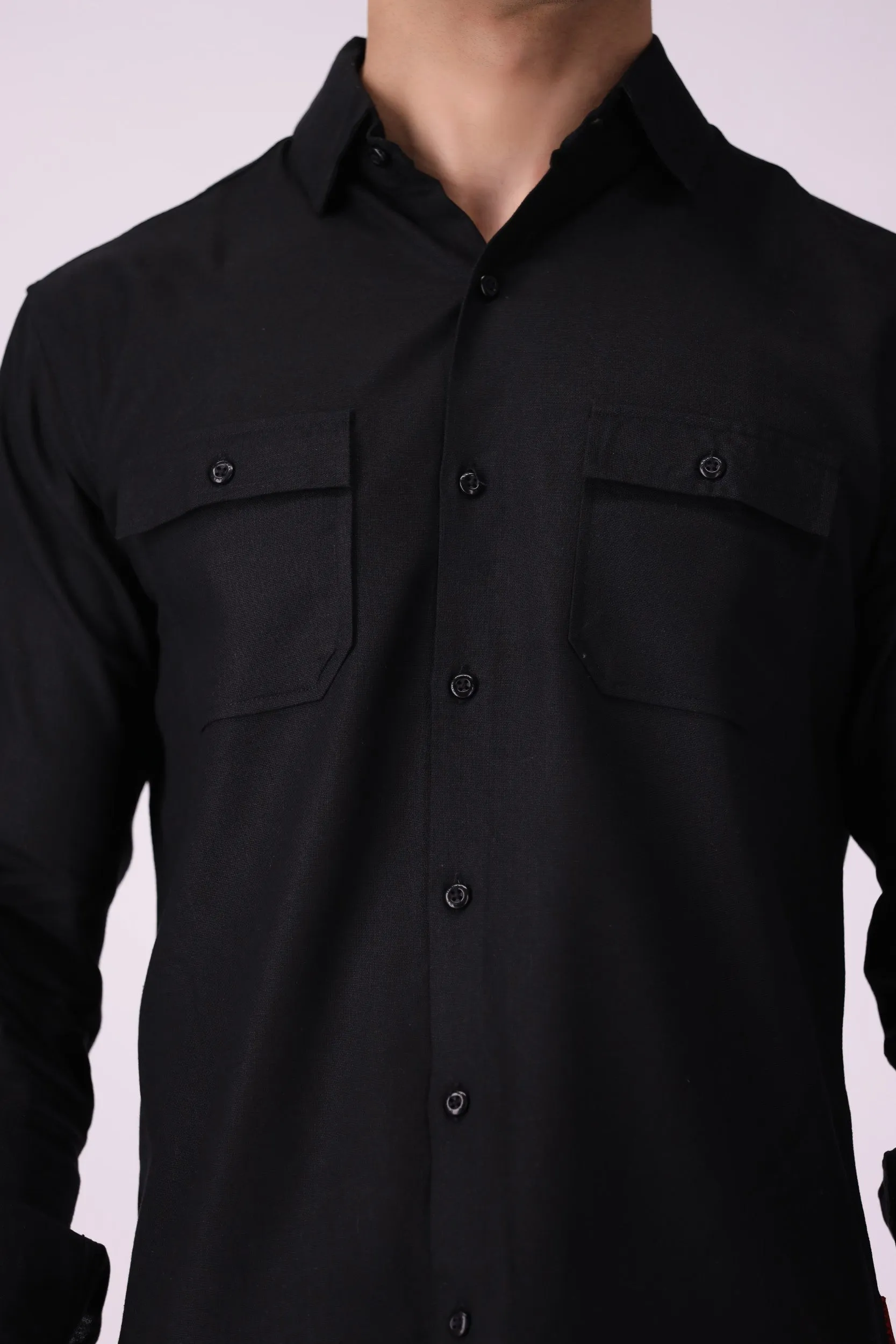 Solid Black Textured Casual Shirt