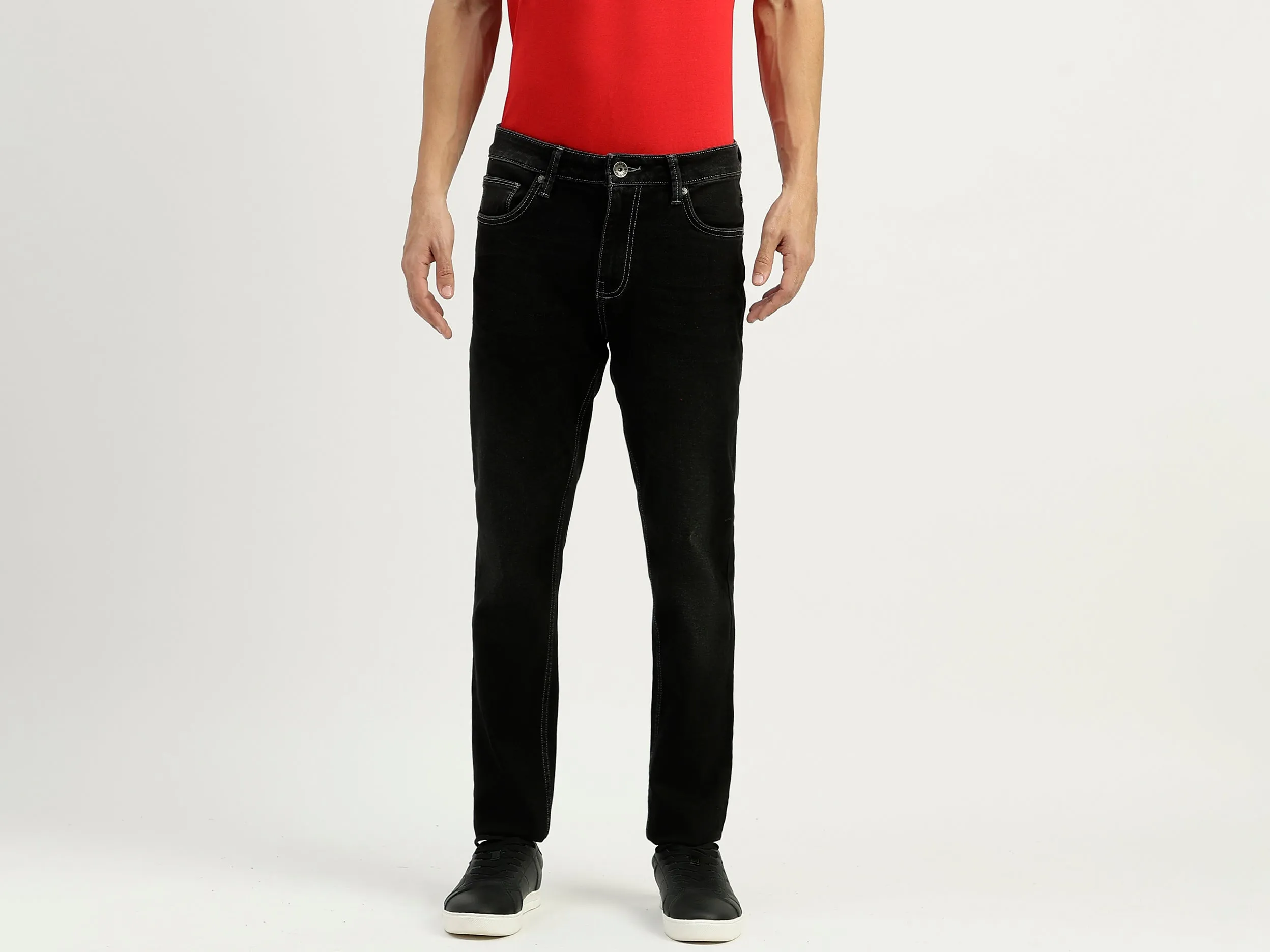 Solid Mid Rise Skinny Fit Jeans