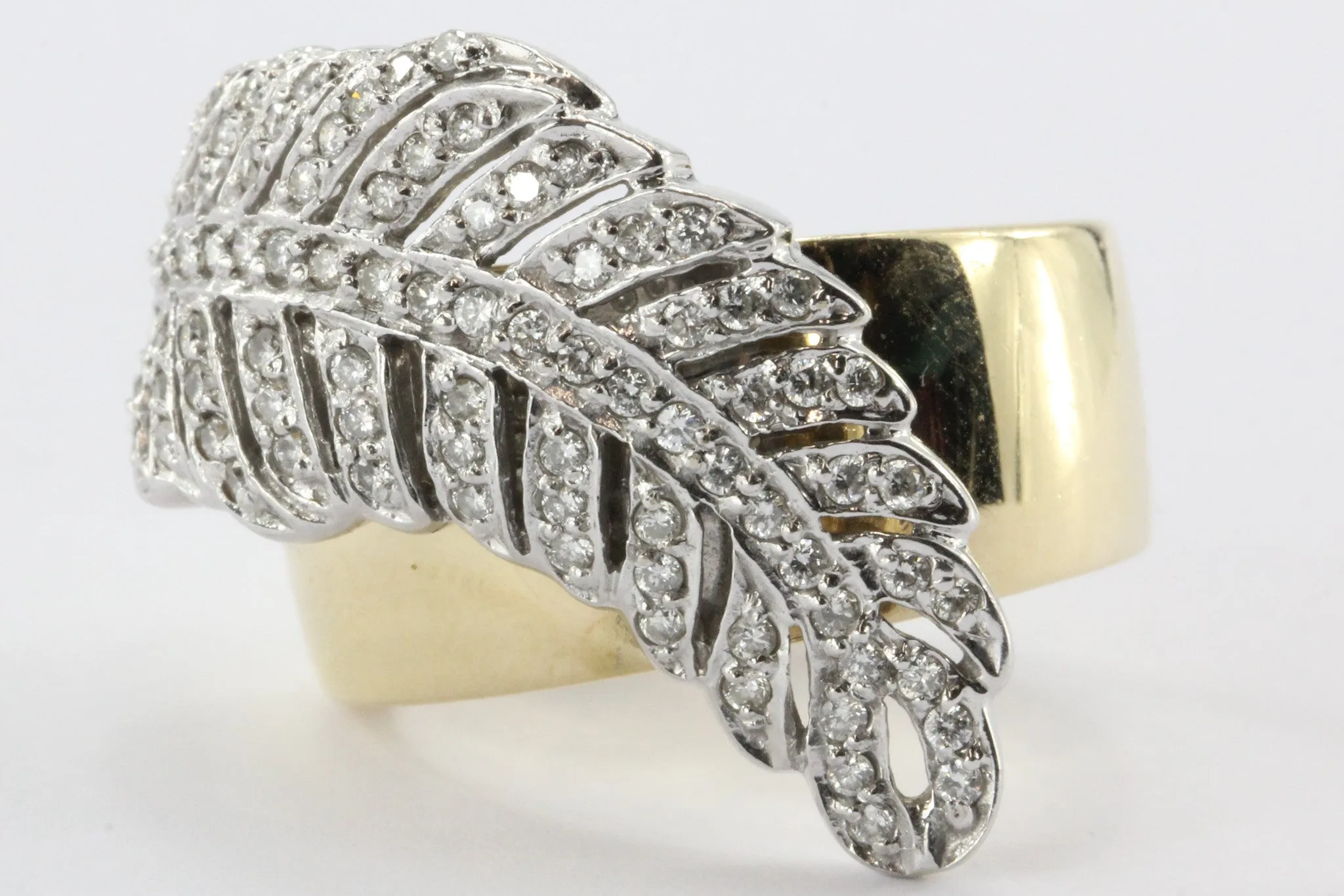 Sonia B 14K White & Yellow Gold Diamond Leaf / Feather Ring Sonia Bitton