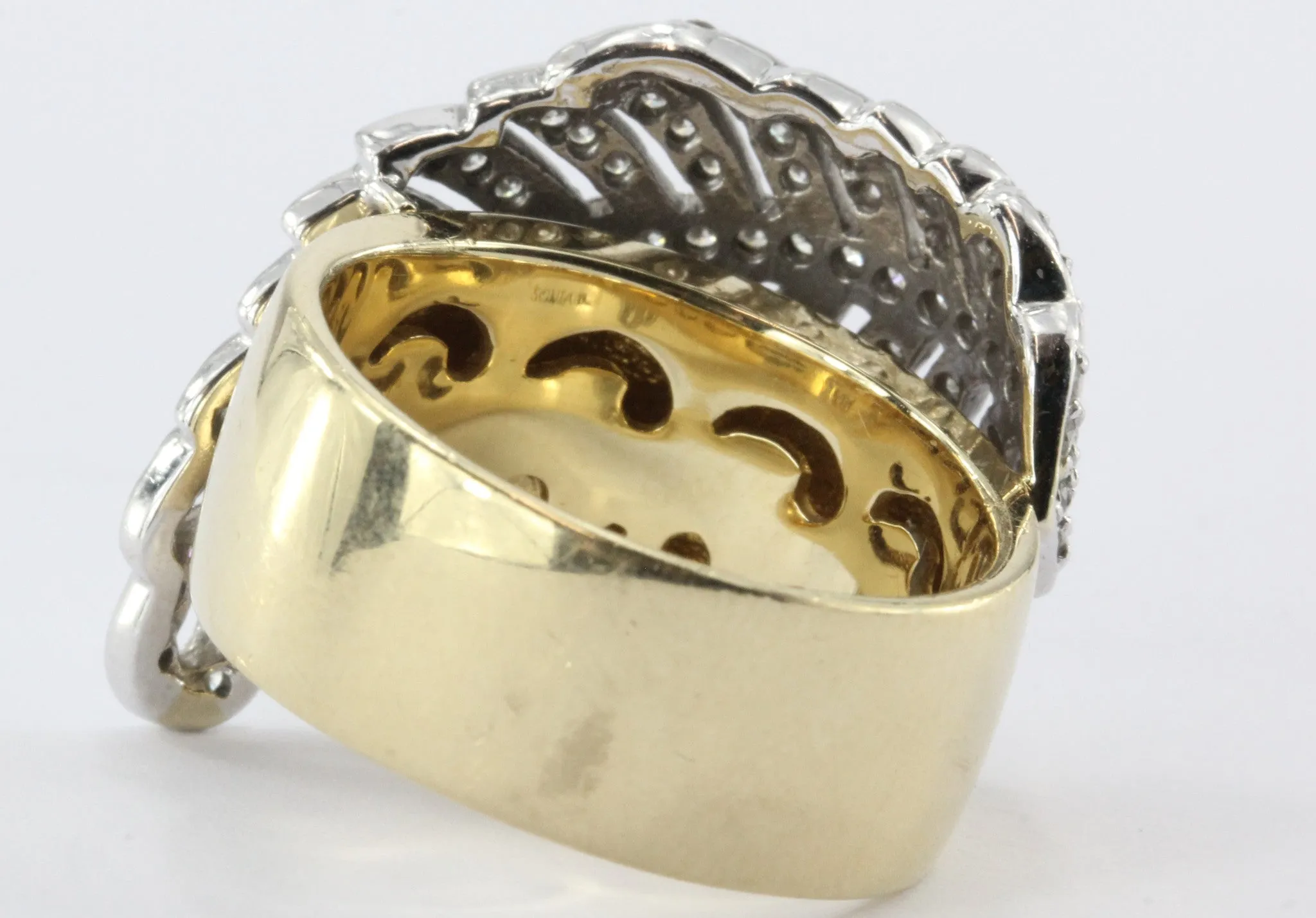 Sonia B 14K White & Yellow Gold Diamond Leaf / Feather Ring Sonia Bitton