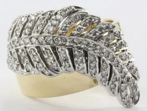 Sonia B 14K White & Yellow Gold Diamond Leaf / Feather Ring Sonia Bitton